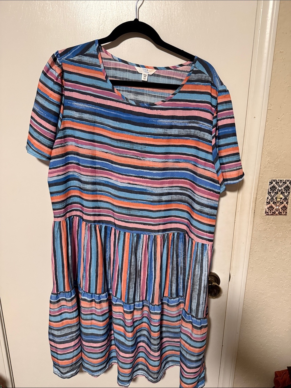 Time and Tru Multicolor Striped Midi Dress - Blue, Pink, Coral